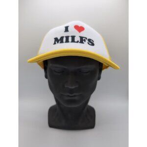 Yellow White I Love MILFS Funny Truck Hat